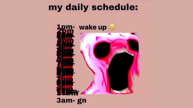 My Daily Schedule: 1pm - Wake Up meme card