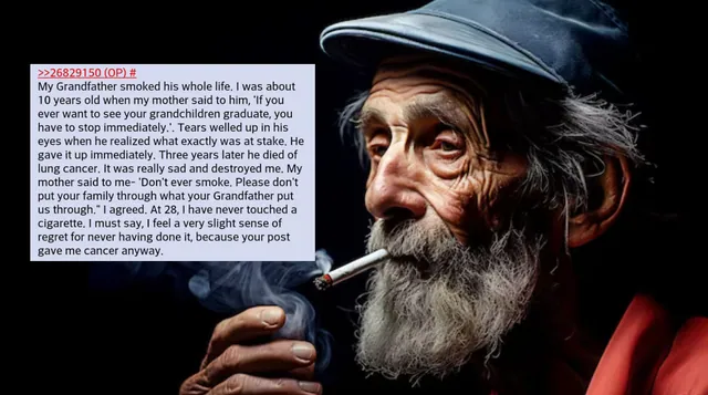 My Grandfather Smoked His Whole Life Copypasta meme card