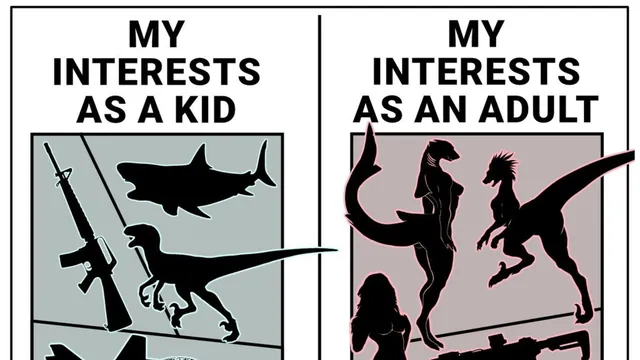 My Interests As A Kid vs. My Interests As An Adult meme card