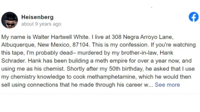 My Name is Walter Hartwell White Confession Copypasta meme card