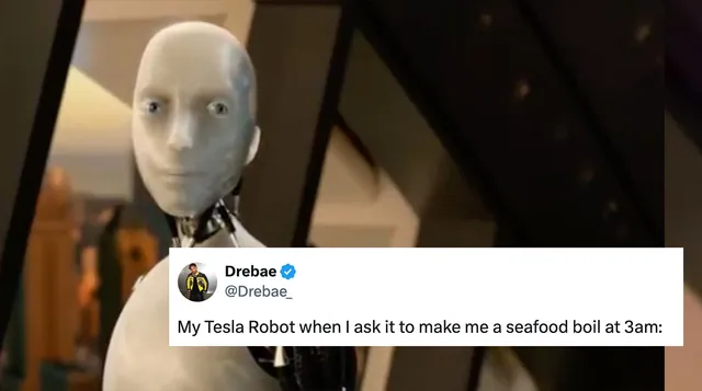 My Tesla Robot Staring meme card