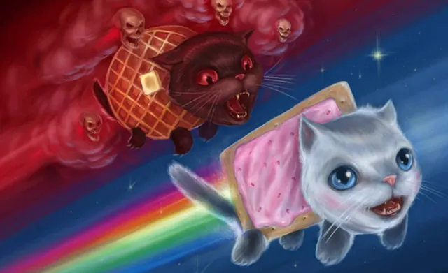 Carte meme Nyan Cat vs. Tac Nayn / Evil Waffle Cat