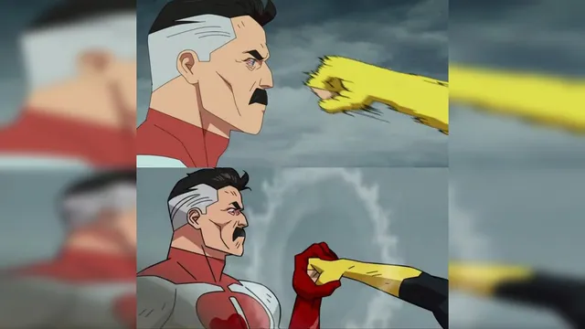 Omni-Man Blocks a Punch meme card
