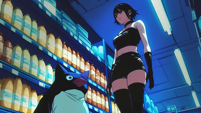 Penguin and Goth Girl meme card