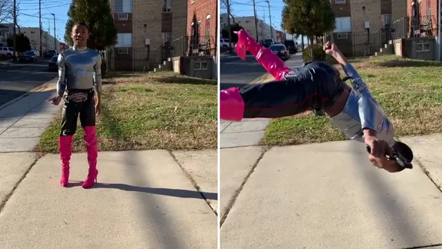 Pink Boots Guy meme card