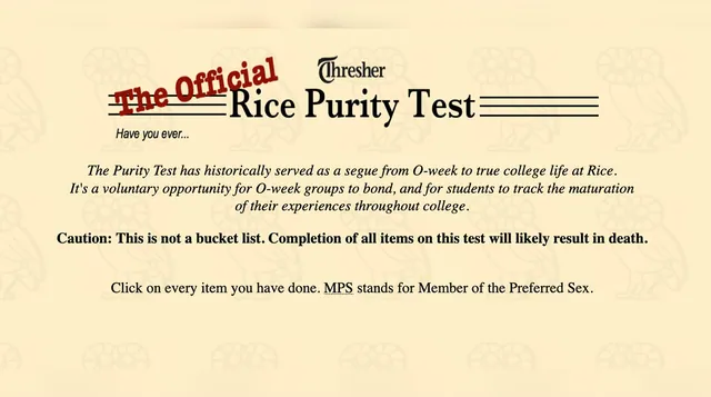 Carte meme Rice Purity Test