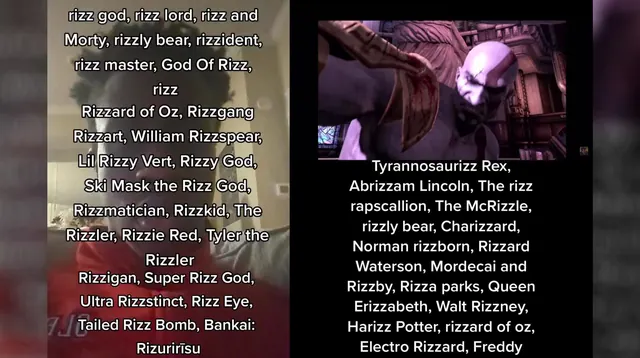 Rizz God / Rizz Nicknames meme card