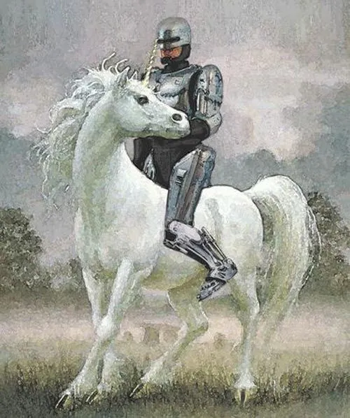 Robocop On A Unicorn meme card