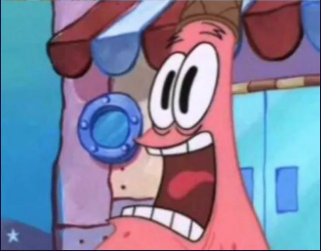 Scared Patrick meme card