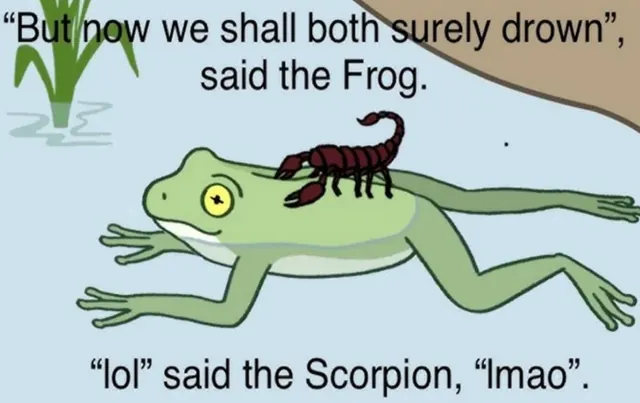 Scorpion and Frog meme card