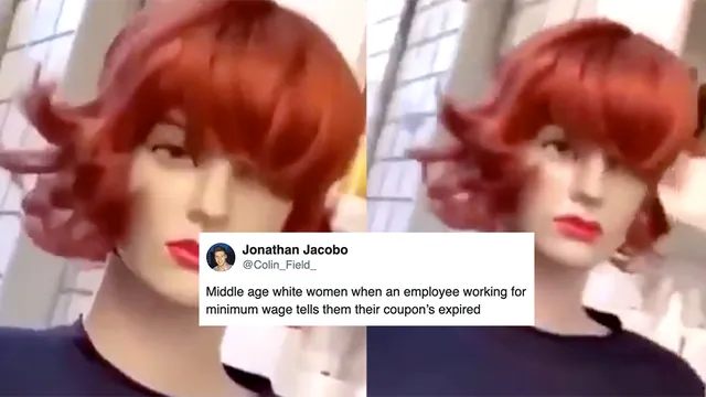 Shaking Mannequin Head meme card