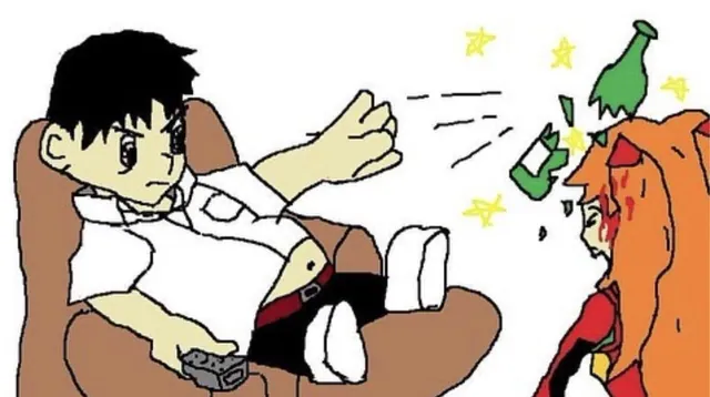 Carte meme Shinji Throwing a Bottle at Asuka