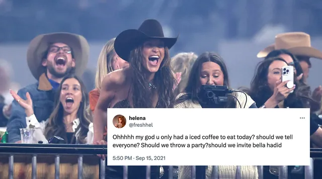 Should We Tell Everyone? Should We Throw A Party? Should We Invite Bella Hadid? meme card