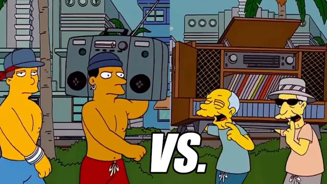 Simpsons Boombox (New vs Old) meme card