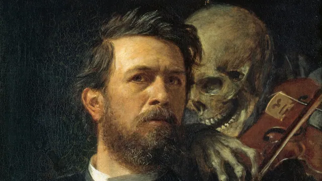Skeleton Whispering in Man's Ear meme card