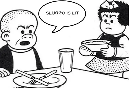 Sluggo Is Lit meme card