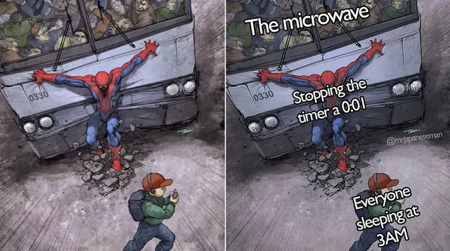 Spider-Man Stopping Bus meme card