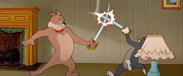 Spike and Tom Sword Fight meme card