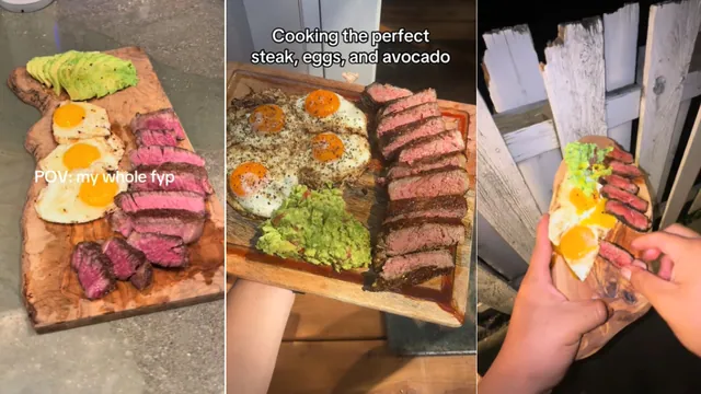 Steak, Eggs and Avocado On a Wooden Cutting Board meme card