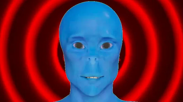 "Stop Scrolling" Blue Guy meme card