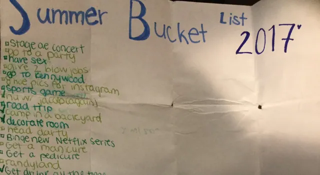 Teen's Summer 2017 Bucket List meme card