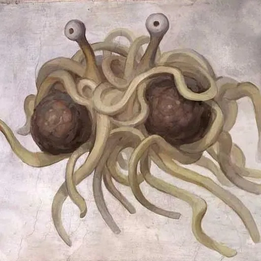 The Flying Spaghetti Monster meme card