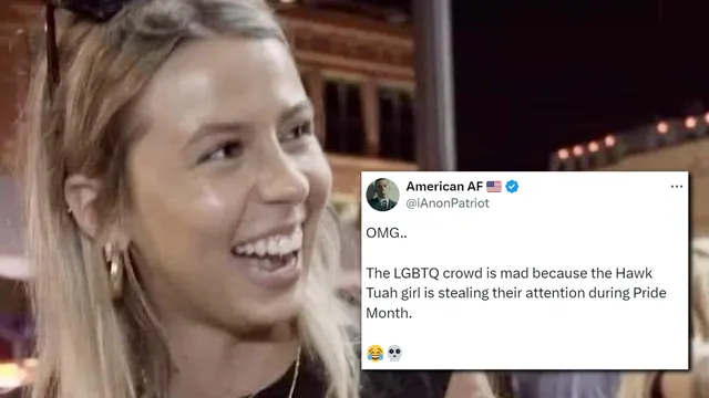 The LGBTQ Crowd Is Mad Because the Hawk Tuah Girl Is Stealing Their Attention meme card