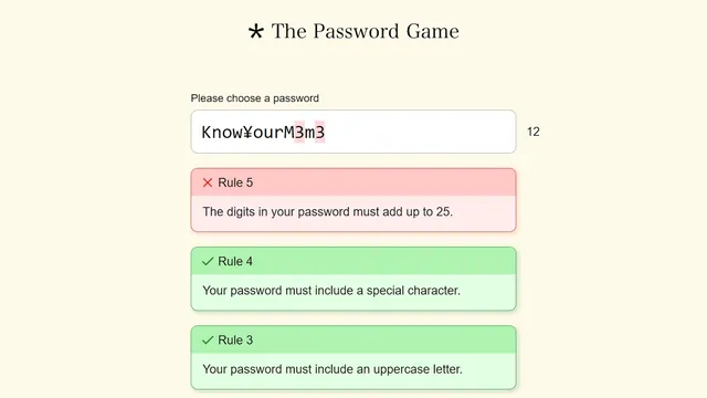 The Password Game meme card