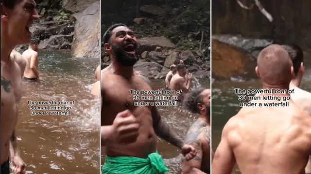 Carte meme The Powerful Roar of 30 Men Letting Go Under a Waterfall