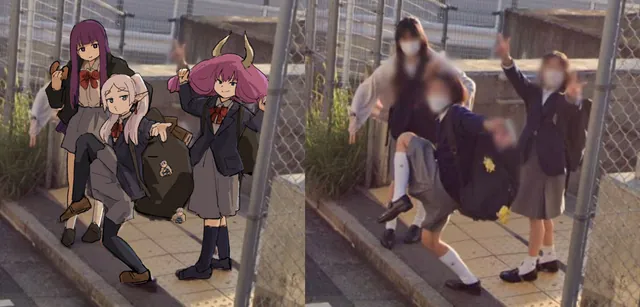 Three Girls Posing In Google Street View meme card