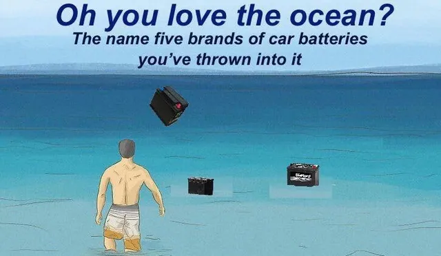Carte meme Throwing Car Batteries Into the Ocean