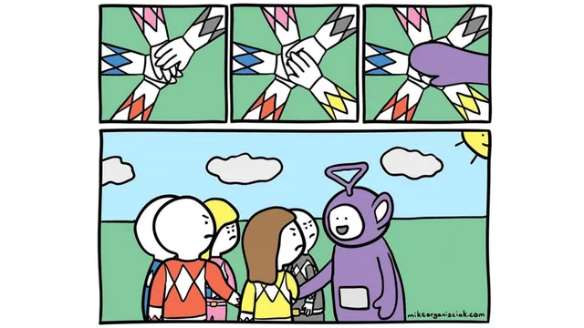 Carte meme Tinky Winky Joins Hand Stacking
