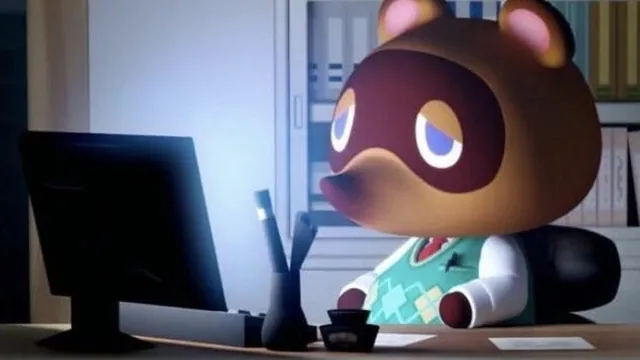 Tom Nook at a Desk meme card