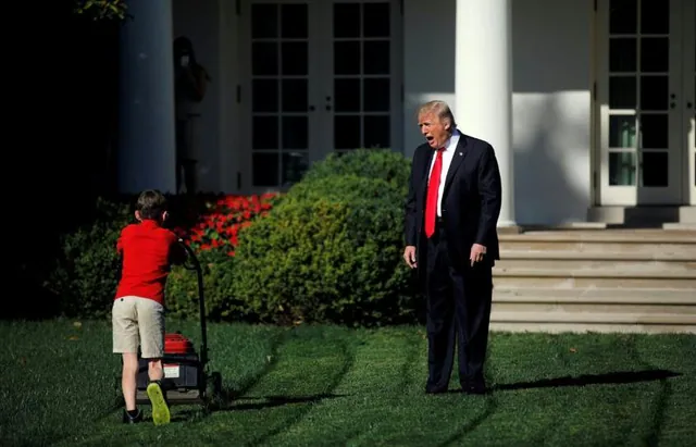 Trump Yelling at Lawn-mowing Boy meme card