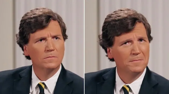Tucker Carlson Looking at the Camera meme card