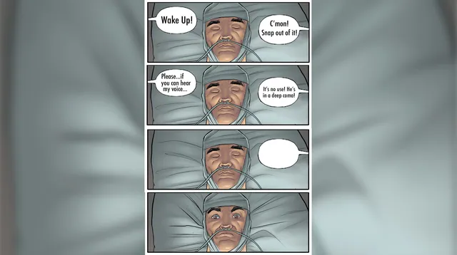 Wake Up! It's No Use! He's in A Deep Coma! meme card