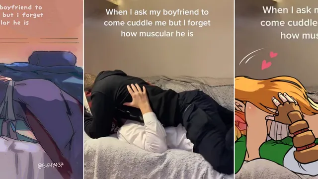 Carte meme When I Ask My Boyfriend to Come Cuddle Me But I Forget How Muscular He Is