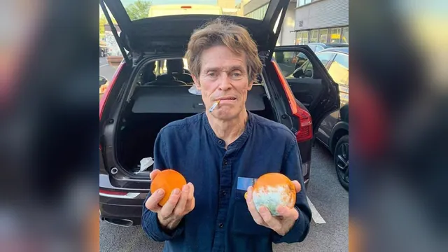 Willem Dafoe Smoking Cigarette With Two Oranges One of Them Moldy meme card
