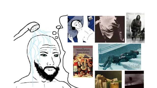 Wojak's Shower Thoughts meme card