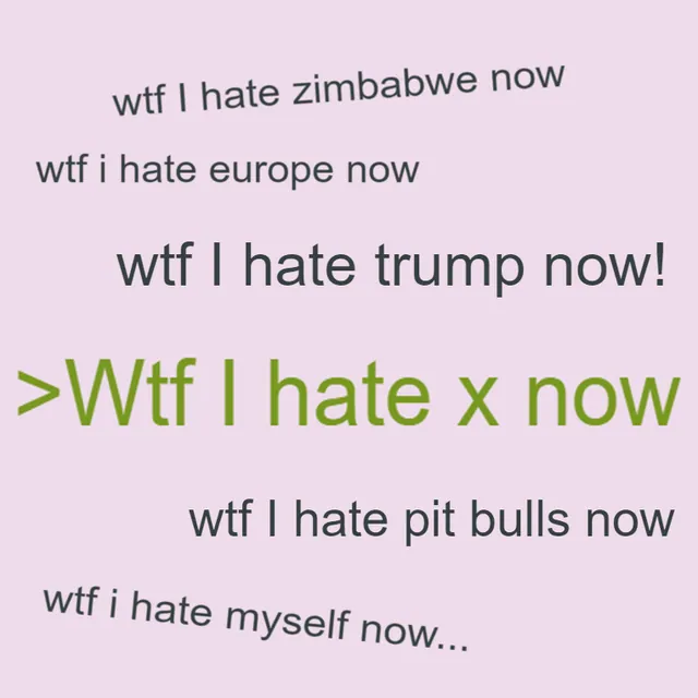 WTF I Hate X Now meme card