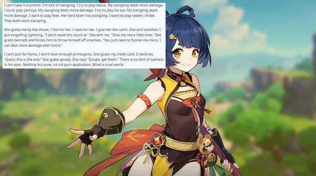 Xiangling Copypasta meme card