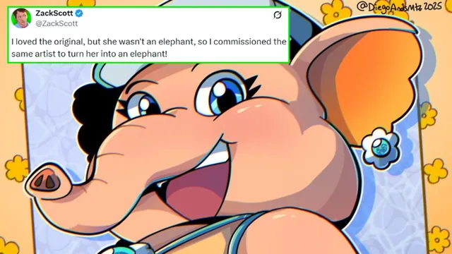 ZackScott Elephant Daisy Art Commissions meme card