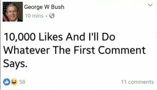 10,000 Likes and I'll Do Whatever the First Comment Says meme card, common rarity