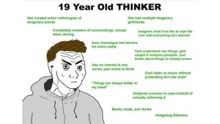 19-Year-Old Thinker / 25-Year-Old Thinker meme card, common rarity