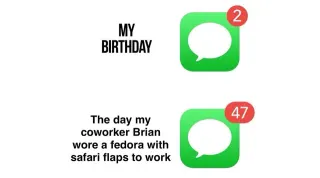 2 vs. 47 iMessage Notifications meme card, common rarity