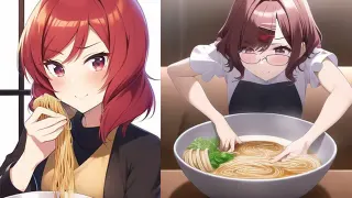 AI Drawings Of Anime Girls Eating Ramen meme card, common rarity