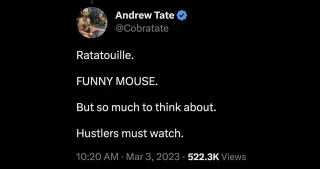 Andrew Tate "Ratatouille. FUNNY MOUSE. But So Much to Think About." meme card, common rarity