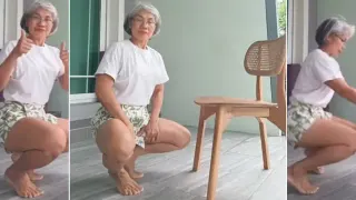 Athletic Grandmother Showing Off Good Knees / ChulaChumkong "Good Knees" Challenge meme card, common rarity