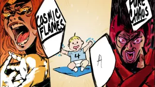 Baby Franklin Richards / Wanda vs. Franklin Richards meme card, common rarity
