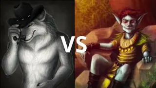 Carte meme Loup malicieux contre farfadet, rareté épique